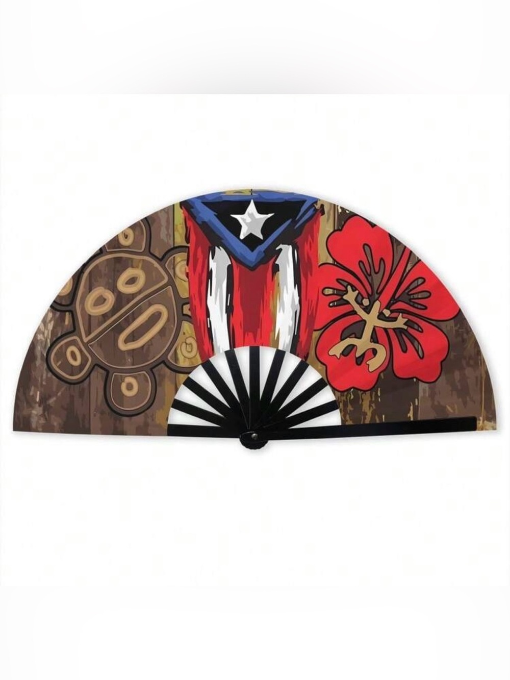 Handheld Decorative Fan with Puerto Rican Flag & Floral Motif